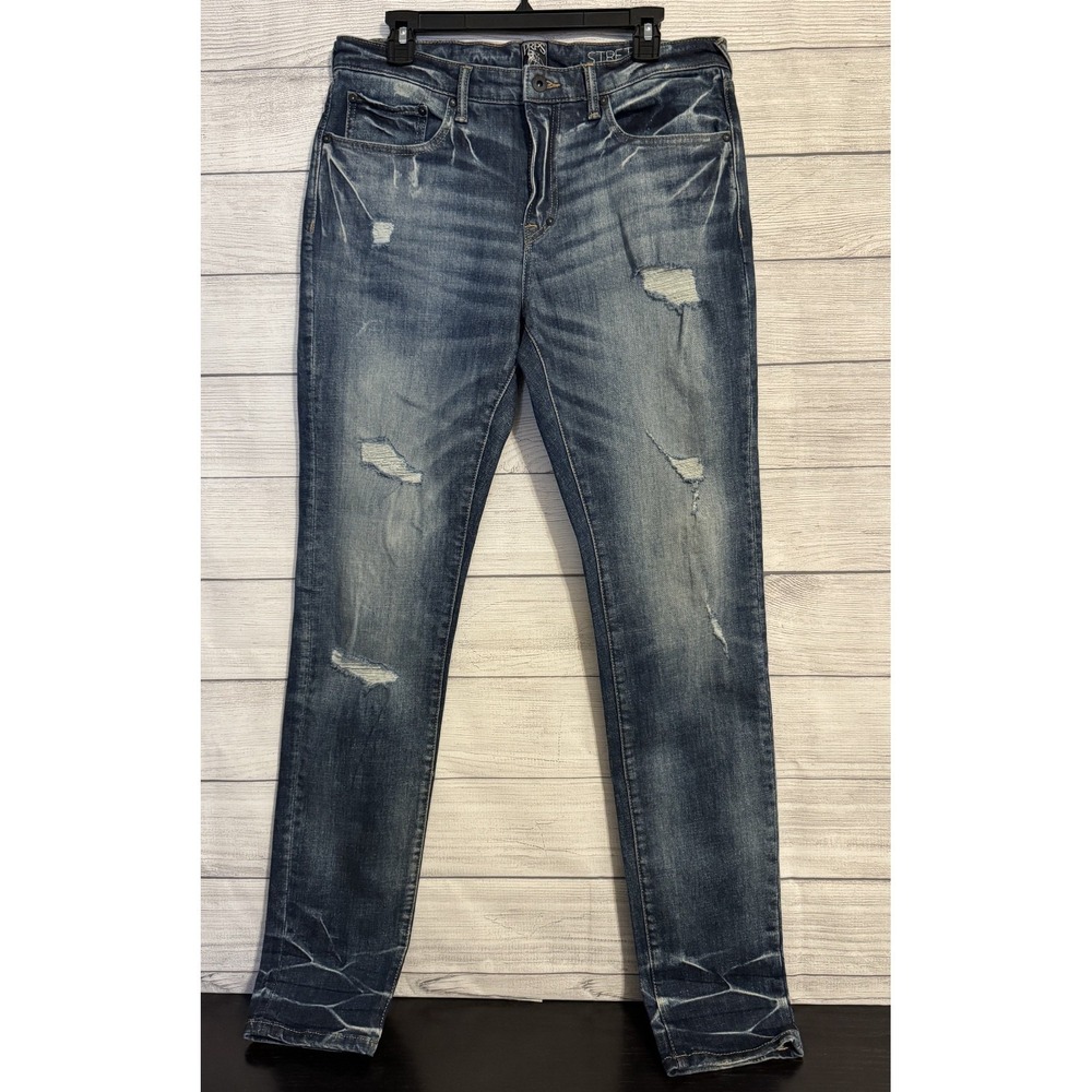 PRPS Men's Distressed Slim Straight Jeans Size 32 Blue Stretch Denim Japanese